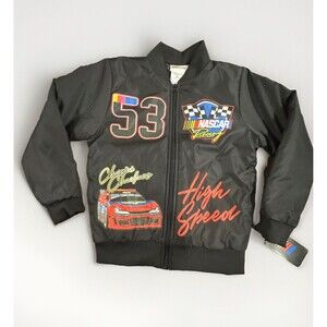 NASCAR Racing Varsity Bomber Jacket Graphic Print Racecar Youth Sz  XL 18/20 NEW